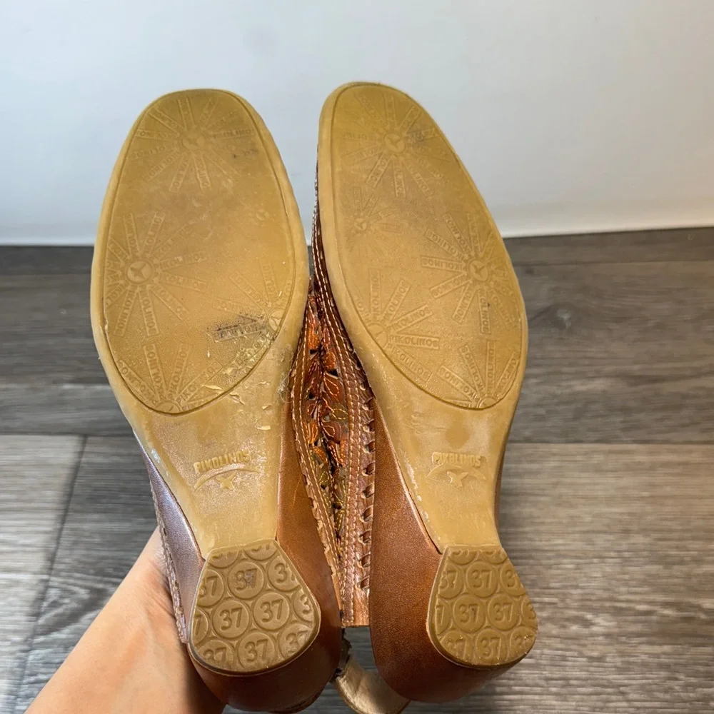 Pikolinos Brown floral Leather Slip-On Shoes size 37 (j128)